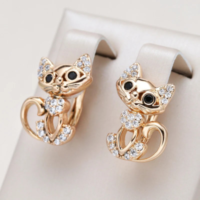Elegant 585 Rose Gold Earrings with Zircon, High Quality Jewellery.