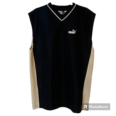 Puma Sleeveless Shirt Mens Large Black Gray Active V Neck