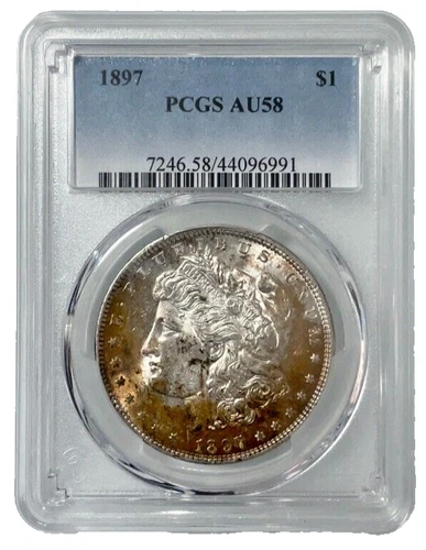 1897  Morgan Silver Dollar PCGS AU58 Golden Toning