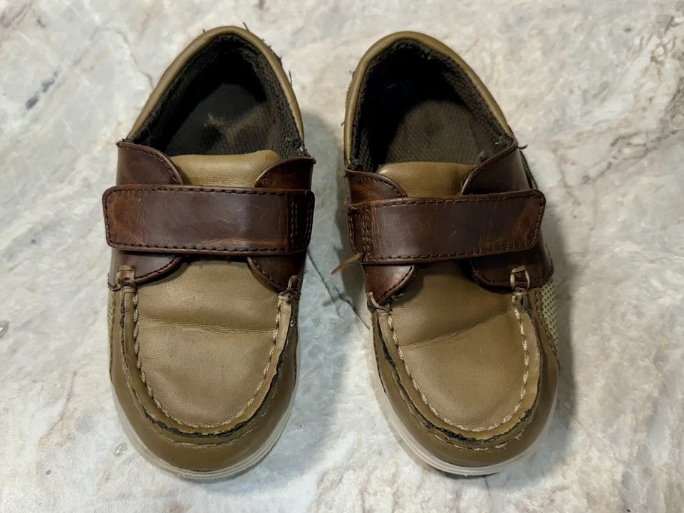 SmartFit Shoes Youth Boys Size 10 Loafers Brown Faux Leather Hook & Loop Straps - Image 3 of 4