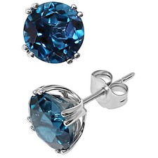London Blue Topaz Earrings 925 Sterling Silver Round Gemstone Gift For Love