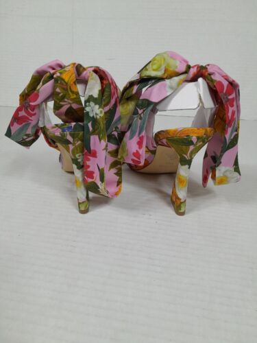 Nine West Womens Kelsie Ankle Wrap Sandals Heels Sz 5.5 Shoe Pink Floral Nwob - Picture 4 of 9
