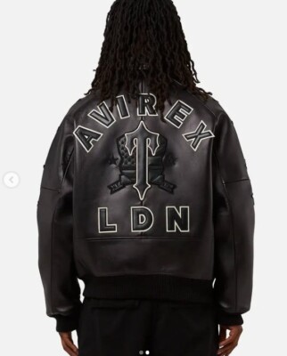 Avirex X Trapstar Icon LDN Mens biker Real Sheep Leather Jacket Black