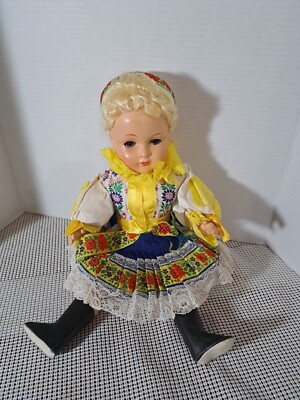 Vtg Composition? Germany Czech Doll 18 inch Blonde Closing Glass? Eyes  #46/3