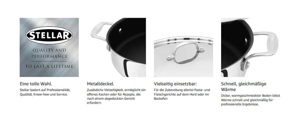 Stellar 7000 ⌀28cm Sauteuse mit Deckel Edelstahl antihaftbeschichtet S765 NEU - Bild 3 von 4