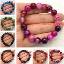Genuine 6/8/10/12mm Natural Multicolor Striped Agate Round Gems Bracelet 7.5" AA