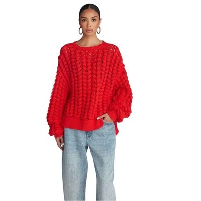 KBB by Kahlana Women's Red Chunky Open Knit High Low Sweater Size 1X