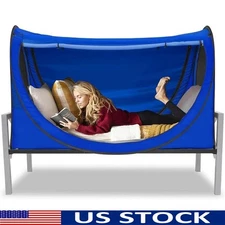 Portable Privacy Bed Tent Easy Setup Breathable Pop Up Drapes Twin Bed Blue New