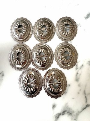 Vintage Southwest Style Aluminum Conchos Lot of 8 Oval Leather Craft 2 