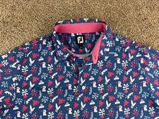 FootJoy Shirt Men's Large Blue Jungle Leaves Stretch Golf Polo AOP Stretch