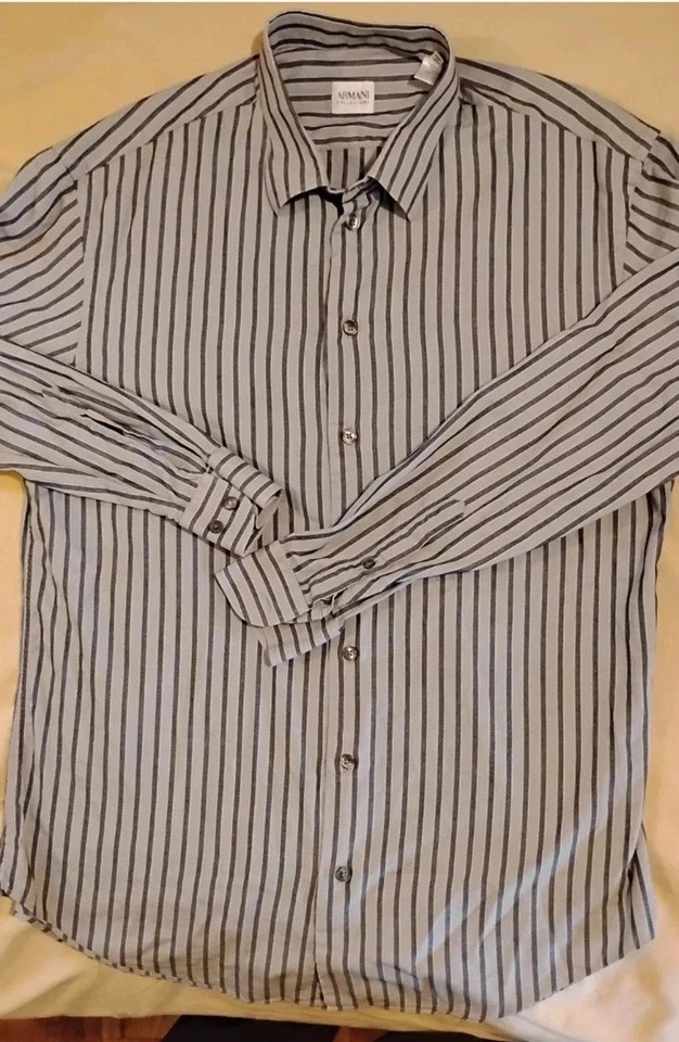 Camisa de vestir Armani Collezioni azul a rayas, talla L 16 1/2 x 32 - 33 Foto 2 de 3