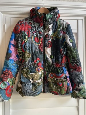 Desigual Sz 13 14 Girls Multi Color Colorful Puffer Coat Jacket