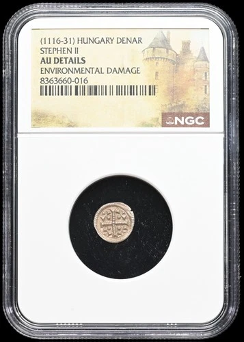 HUNGARY. Stephen II, 1116-1131, Silver Denar, Scarce type, NGC AU Details