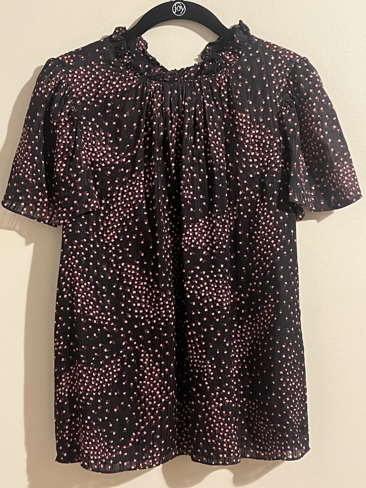 Kate Spade Meadow Open-Back Tie-Back Silk Blend Blouse Black Pink Size 4