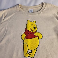 Disney Winnie The Pooh Women's L Crewneck Chenille Patch Sweatshirt Ivory