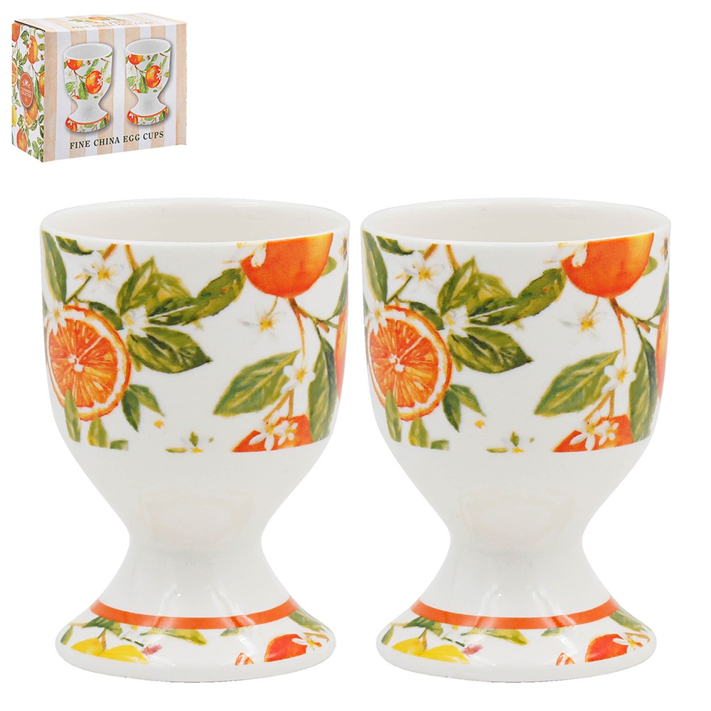 Ceramic Egg Cups Holder Orange & Lemon Jennifer Rose Tableware Accessory Gift