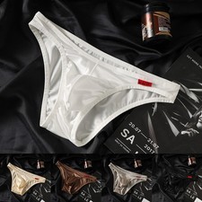 Men Ice Silk Satinlike Stretch Brief Breathable Underwear with Bulge Pouch