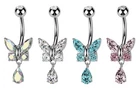 TITANIUM - Butterfly with Dangle - Belly Bar - 6mm 8mm 10mm 12mm 14mm 16mm