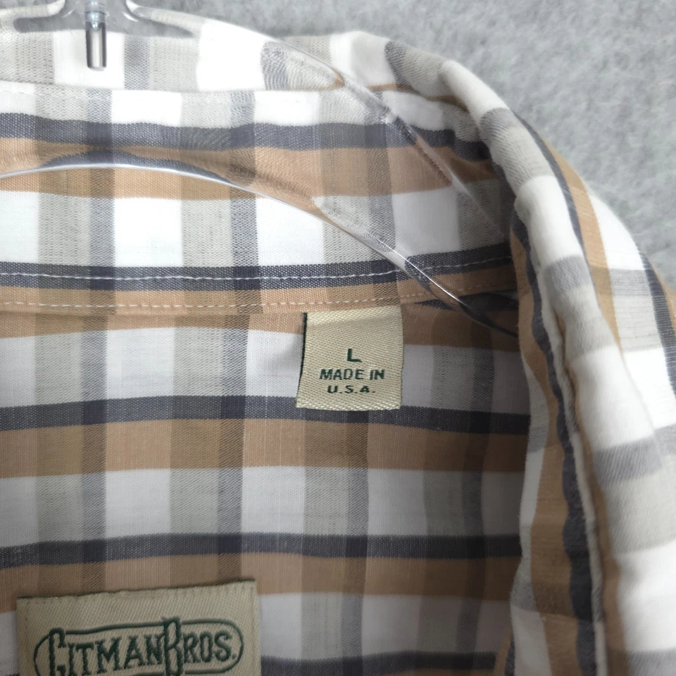 Gitman Bros Shirt Mens Large Cotton Linen Popover Half Placket Check USA Made - Image 4 of 4