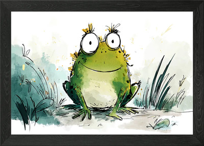 Cartoon Frosch Illustration gerahmtes Wandbild Poster Leinwanddruck Bild