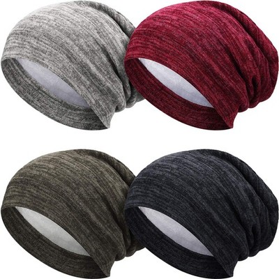 4 Pcs Satin Lined Beanie Cap Slouchy Night Sleep Hair Cap for Women Men