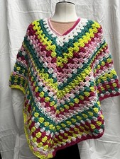 Crochet Granny Square Poncho Boho Festival vibrant 2 point heavy