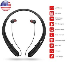 Sweatproof Neckband Headset Wireless Bluetooth Retractable Headphones Earbuds