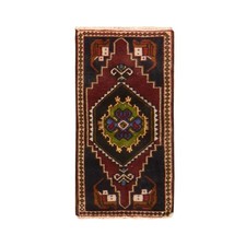 1'7"x3' Scarlet Red Afghan Center Medallion Hand Knotted 100% Wool Mat Rug 78653