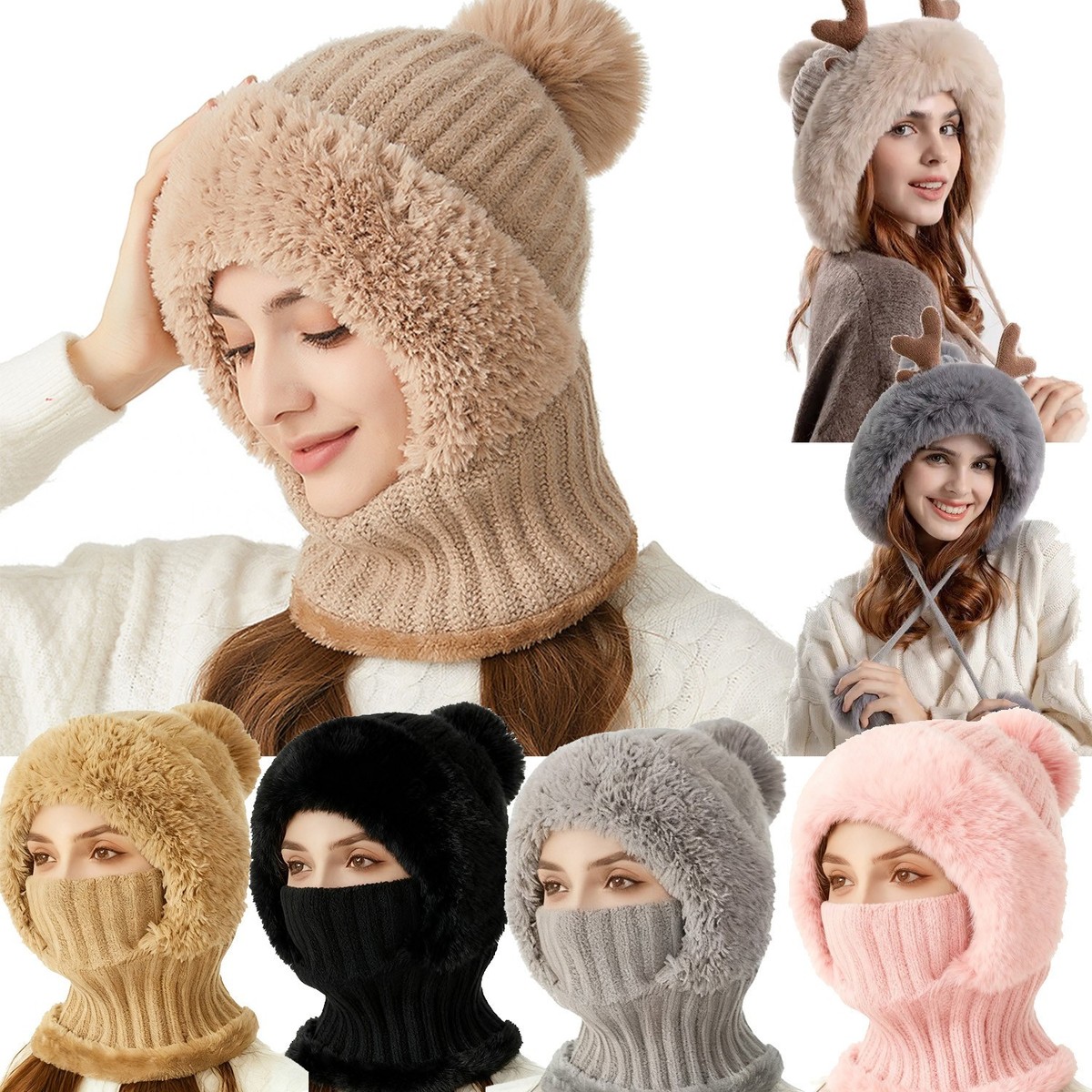 Women Winter Beanie Hats One Piece Fleece Lined Knit 