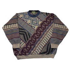 Vintage TOSANI CANADA 3D Knit Sweater Mens XXL Chocolate Coogi Style WOOL Blend