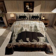 Bear Comforter Set Wildlife Hunting Bedding Set for Boys Girls Rustic Cabin C...