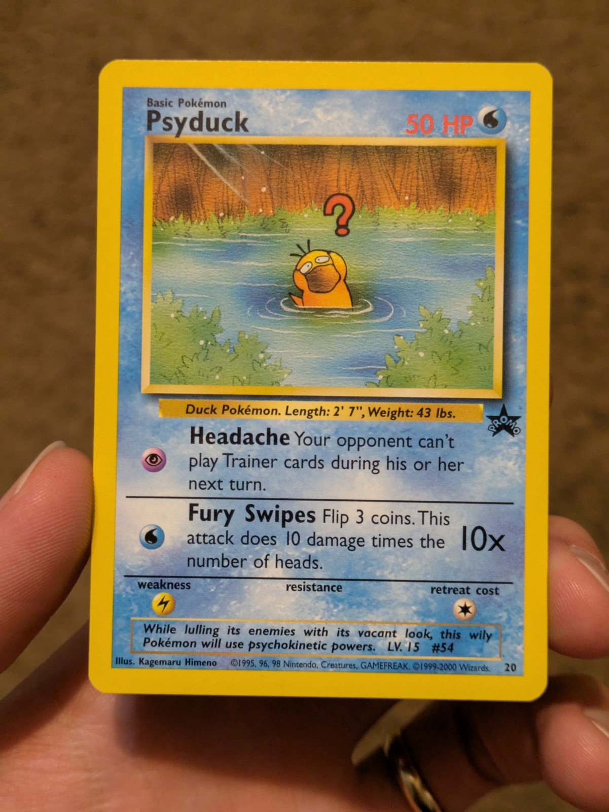 Pokemon NM Psyduck Card Black Star Promo #20 WOTC  Very Clean