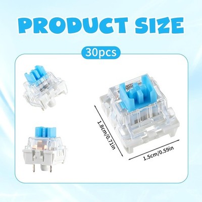 20 Blaue Klicker-Tastaturschalter + Puller – Taktile, Transparente, Staubdichte Switches, 3-Pin, Für Mechanische Tastaturen – DIY-Upgrade-Set