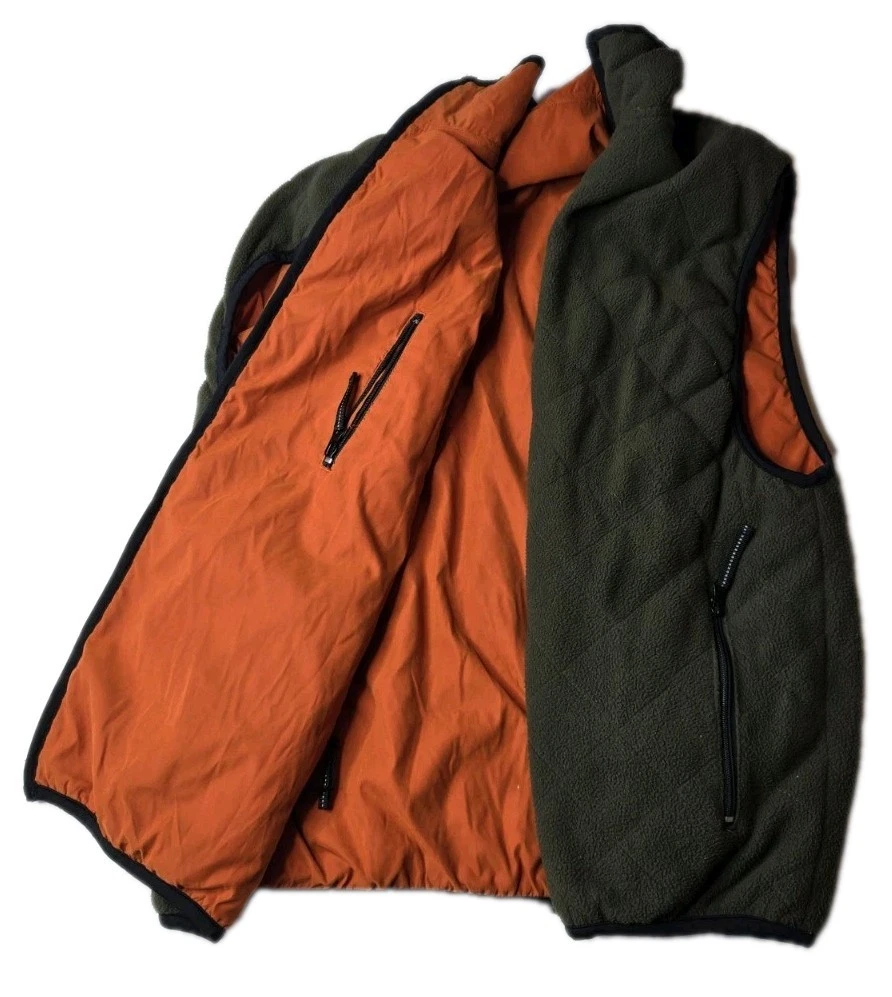 Weatherproof Reversible Fleece Vest Men’s L Green/Orange Warm Outdoor Zip