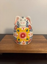 White Ceramic Piggy Bank Floral Design