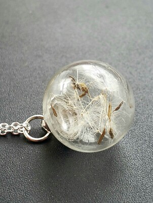 Wish Necklace Real Dandelion Seed Wisps in Tiny Glass Globe on Chain, Handmade
