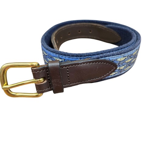 Vineyard Vines Boy’s Ribbon Canvas Belt Small Blue Fish Brass Leather Size 26 - Picture 3 of 6