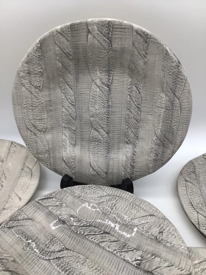 Set of 6 Vietri Cable Knit Design Heather Gray Salad / Dessert Plates 9” - Image 2 of 4