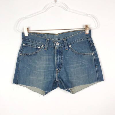 Levis Womens Size 25 Mid Rise 519 Jean Denim Shorts Medium Wash Blue Raw  Cut Hem