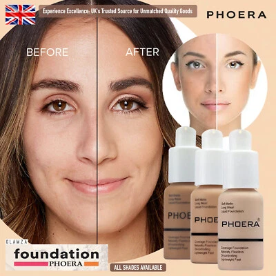 DOPPELPACK - Phoera Matte Skin Foundation Full Coverage Face Make-up Concealer UK