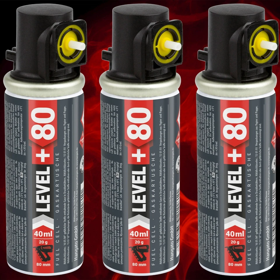 LEVEL PLUS 3 Stk. Gaskartusche 80mm für Stiftnagler gasbetriebene Setzgeräte RM80
