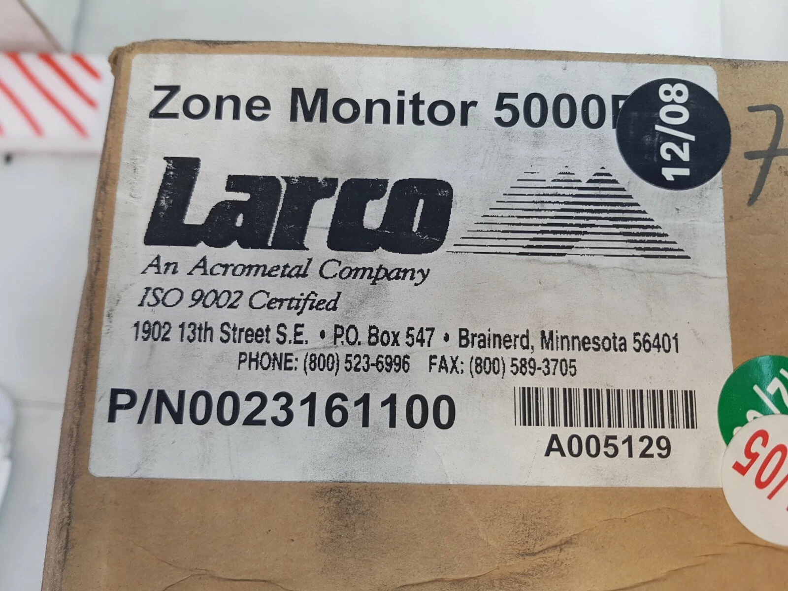 Larco carton label Zone Monitor 5000, P/N 0023161100