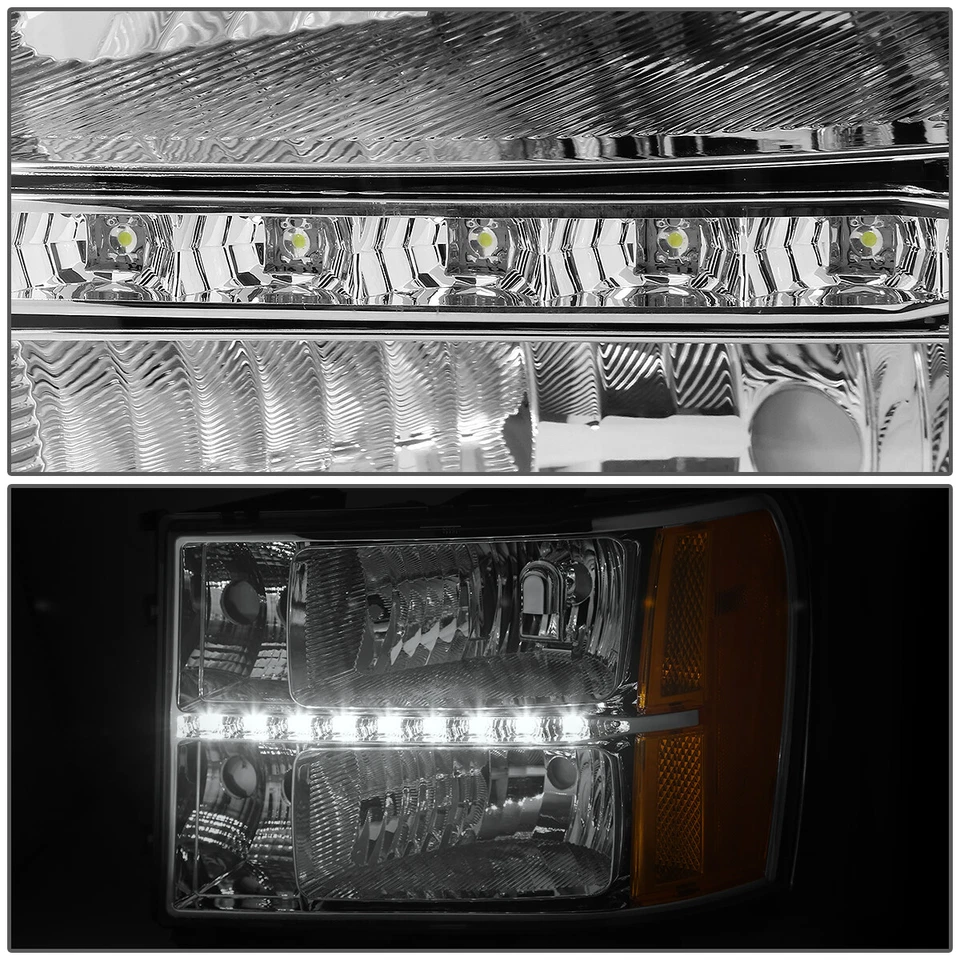 FARÓIS DE CANTO ÂMBAR PARA GMC/SIERRA 07-14 CRYSTY LED CARCAÇA CROMADA/W - Imagem 4 de 4