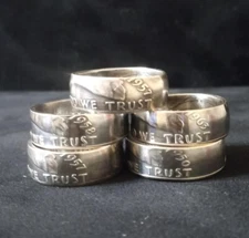 FRANKLIN HALF DOLLAR COIN RING.  90% SILVER.  SIZES 9 TO 14.  1948 TO 1963