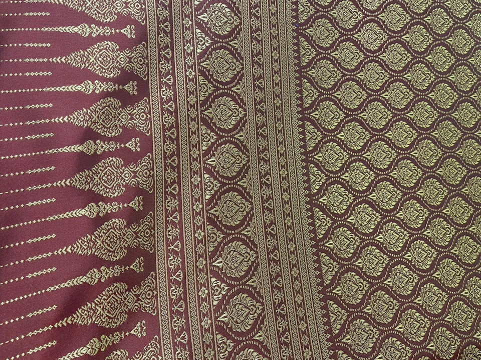 40" Burgundy Thai Silk Traditional Fabric  Damask Pattern Wedding Dress Drape  - Image 4 of 4