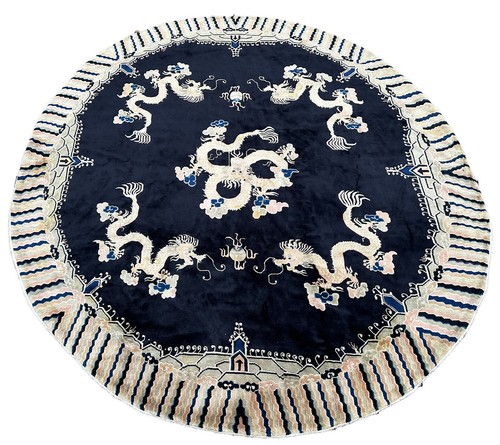 8x8ft Round Antique Peking Art Deco Rug Chinese Rug Dragons 244cm x 244cm - Picture 11 of 11