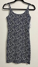 Old Navy Blue Ditsy Floral Fitted Dress Adjustable Spaghetti Strap Size M NWT