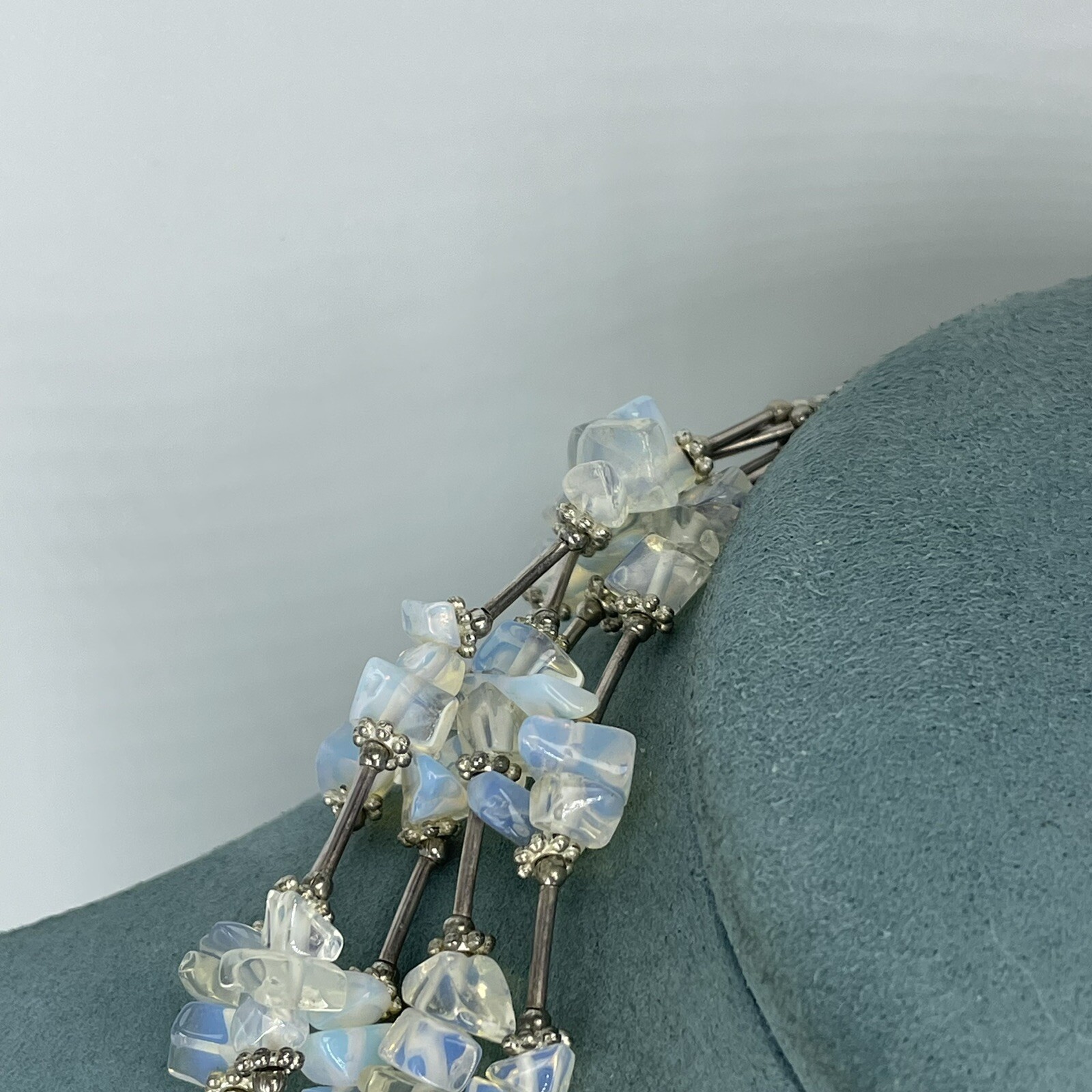 opalite chip necklace multi-layer silver plated b… - image 6