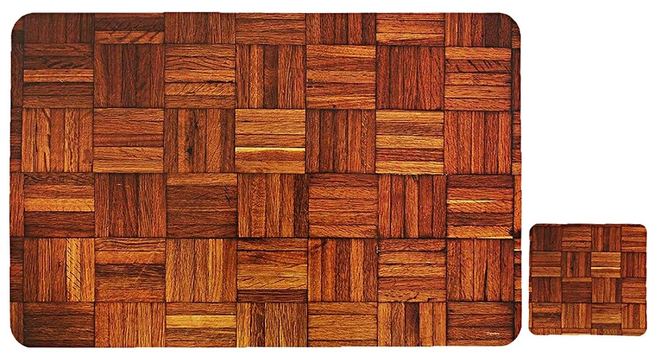 Wooden Design PVC 6 Piece Dining Table Placemat Set with Tea Coasters - Image 3 of 4