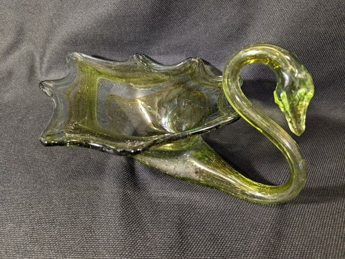 Vintage Large Mid Century Art Glass SWAN Vase Figurine Green Swirl Candy Dish - Bild 2 von 8